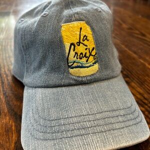 Brand new la croix yellow lemon flavor embroidery blue denim baseball cap.